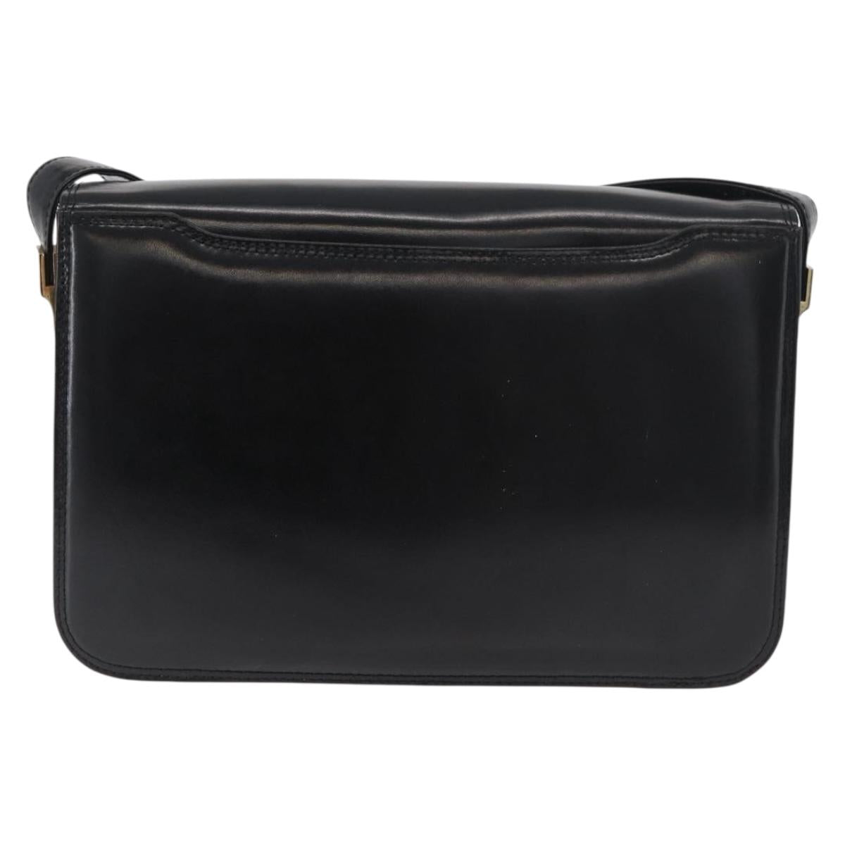 CELINE Shoulder Bag Leather Black Gold Auth bs34990A