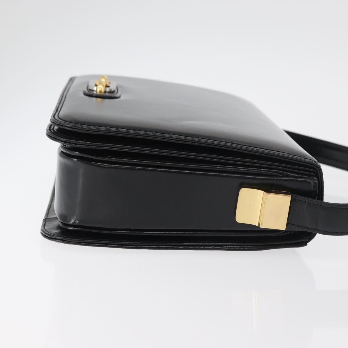 CELINE Shoulder Bag Leather Black Gold Auth bs34990A