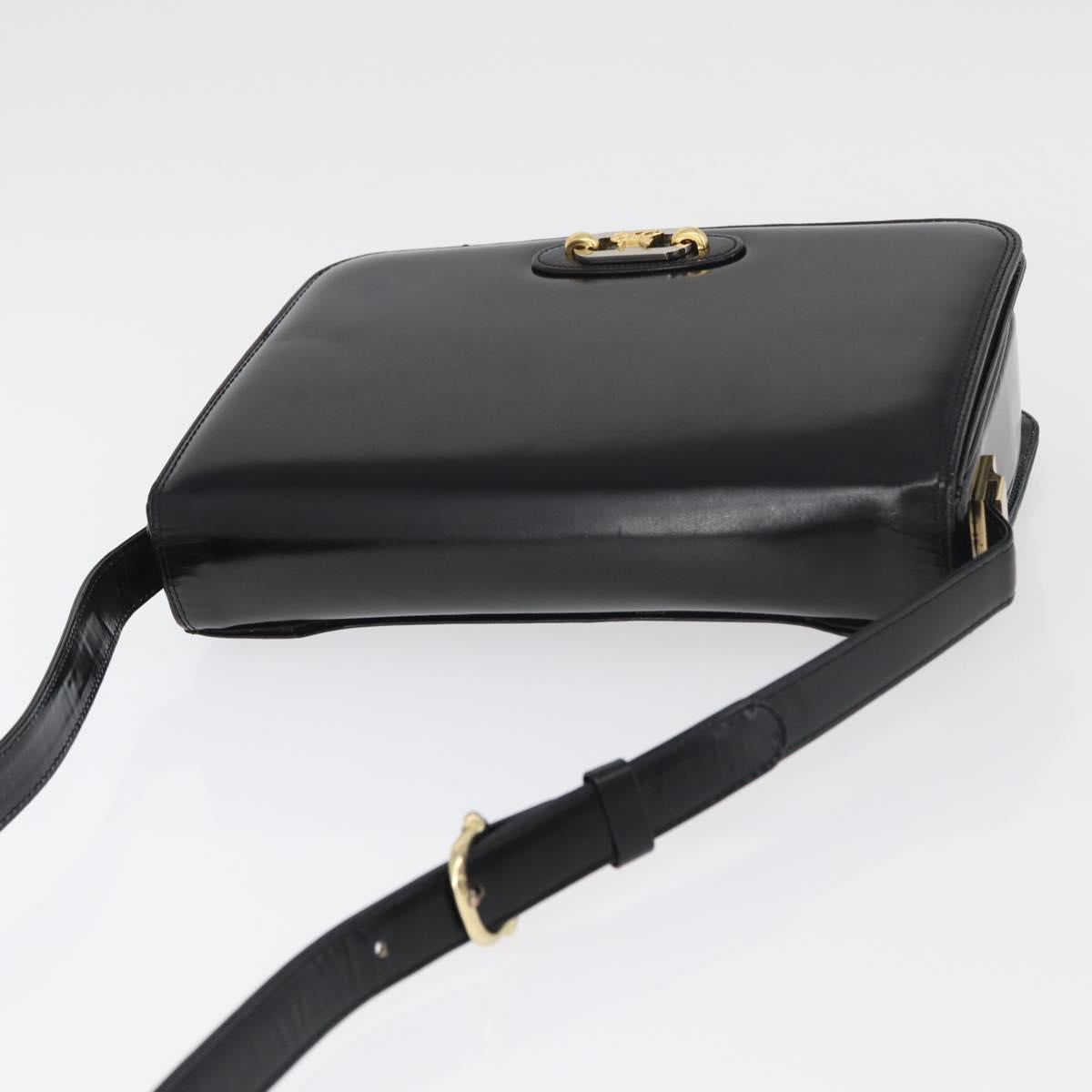 CELINE Shoulder Bag Leather Black Gold Auth bs34990A