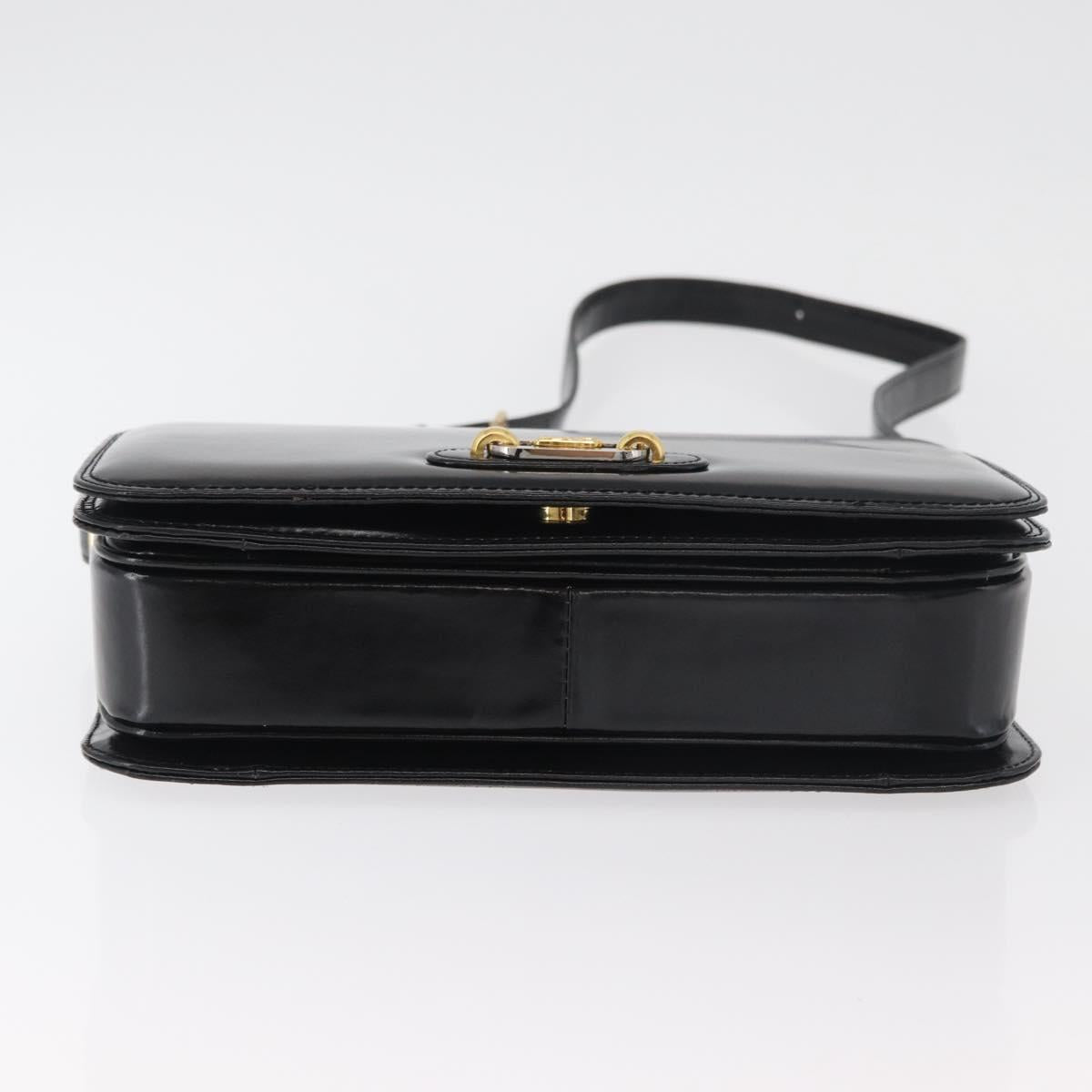CELINE Shoulder Bag Leather Black Gold Auth bs34990A