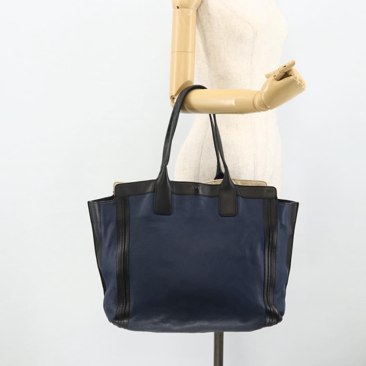 Chloe Tote Bag Leather Navy Gold Auth bs35003