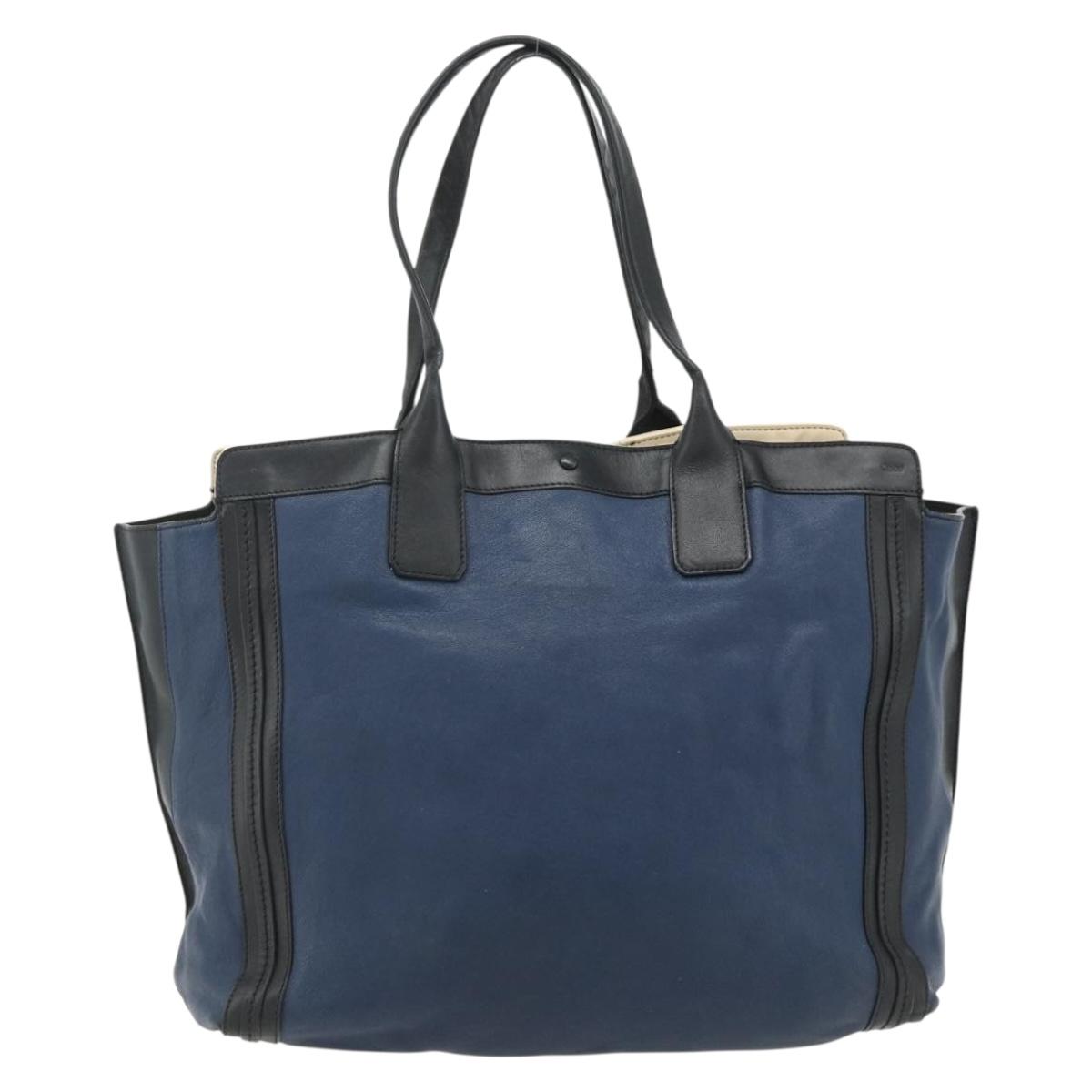 Chloe Tote Bag Leather Navy Gold Auth bs35003