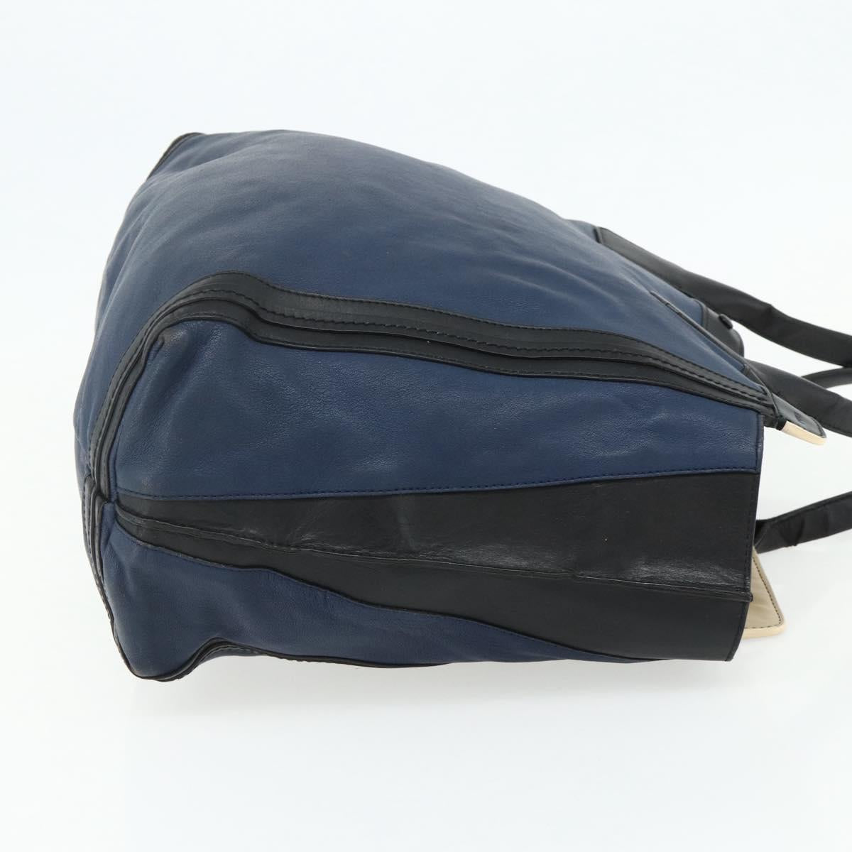 Chloe Tote Bag Leather Navy Gold Auth bs35003