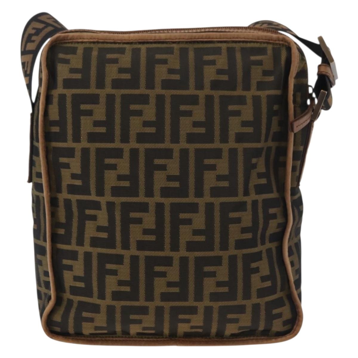 FENDI Zucca Canvas Shoulder Bag Brown Black Auth bs35004
