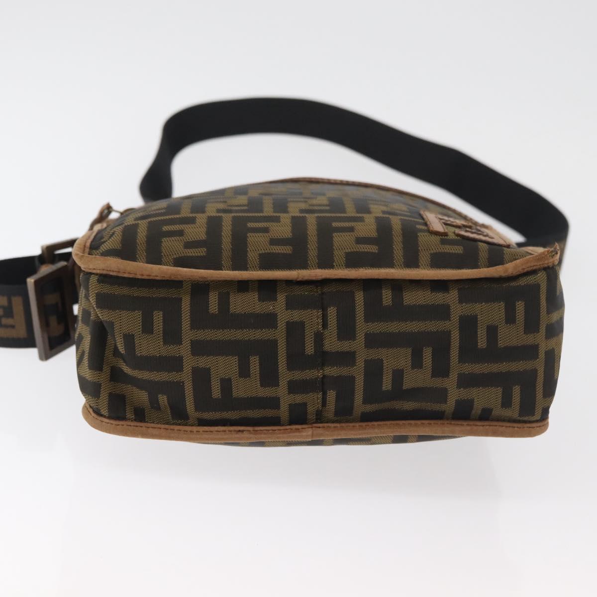 FENDI Zucca Canvas Shoulder Bag Brown Black Auth bs35004