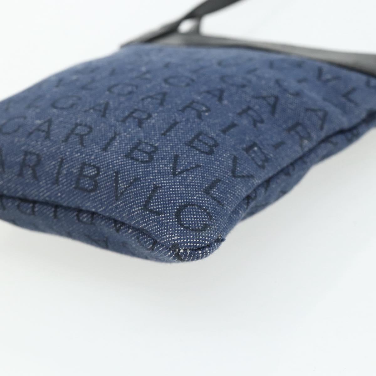 BVLGARI Logo Mania Shoulder Bag Denim Blue Silver Auth bs35006
