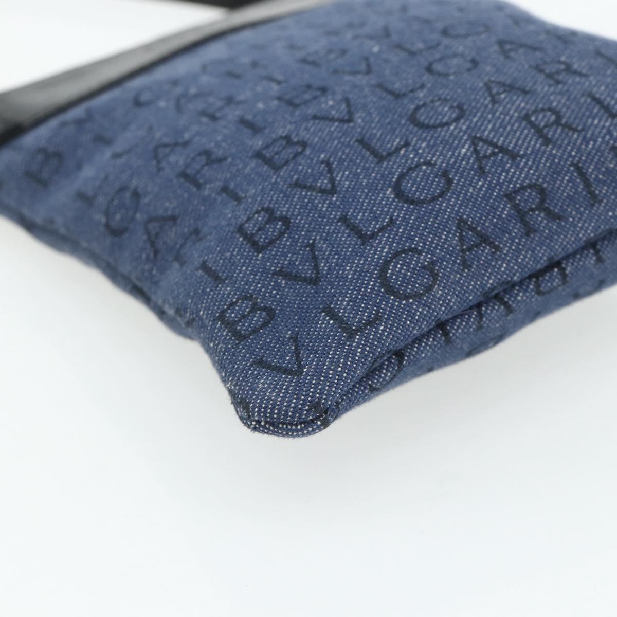BVLGARI Logo Mania Shoulder Bag Denim Blue Silver Auth bs35006