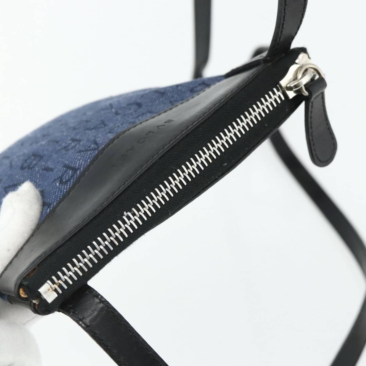 BVLGARI Logo Mania Shoulder Bag Denim Blue Silver Auth bs35006