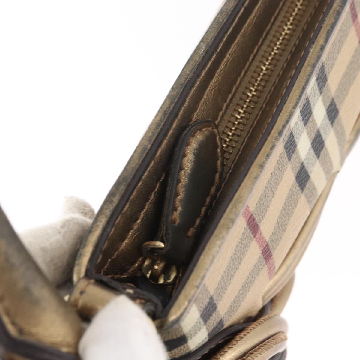 BURBERRY Nova Check Shoulder Bag PVC Beige Gold Auth bs35011