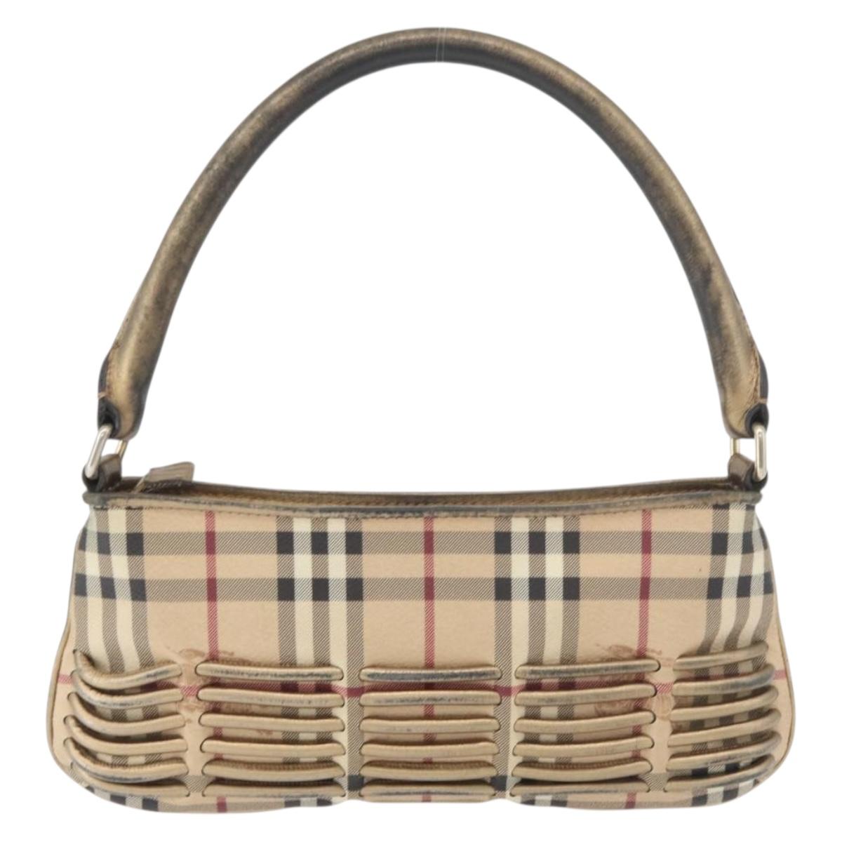 BURBERRY Nova Check Shoulder Bag PVC Beige Gold Auth bs35011