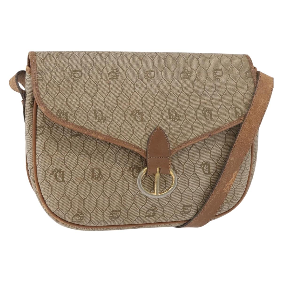 Christian Dior Honeycomb Canvas Shoulder Bag PVC Beige Gold Auth bs35012