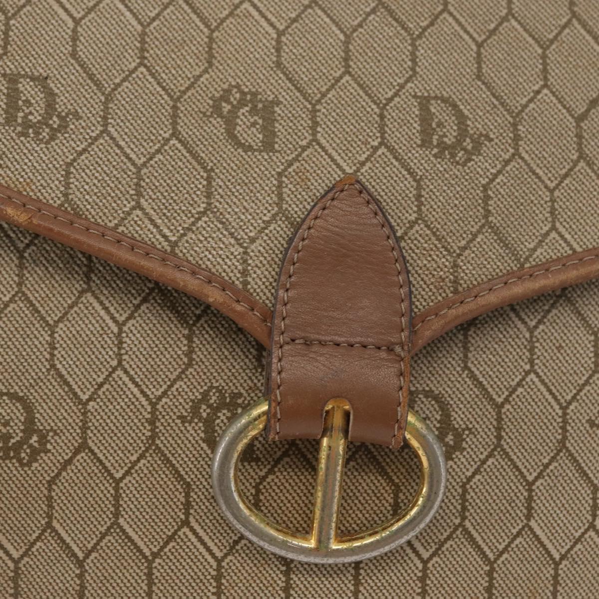 Christian Dior Honeycomb Canvas Shoulder Bag PVC Beige Gold Auth bs35012