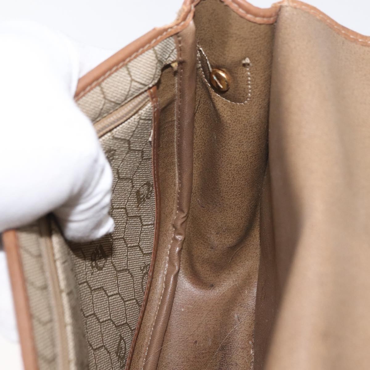 Christian Dior Honeycomb Canvas Shoulder Bag PVC Beige Gold Auth bs35012