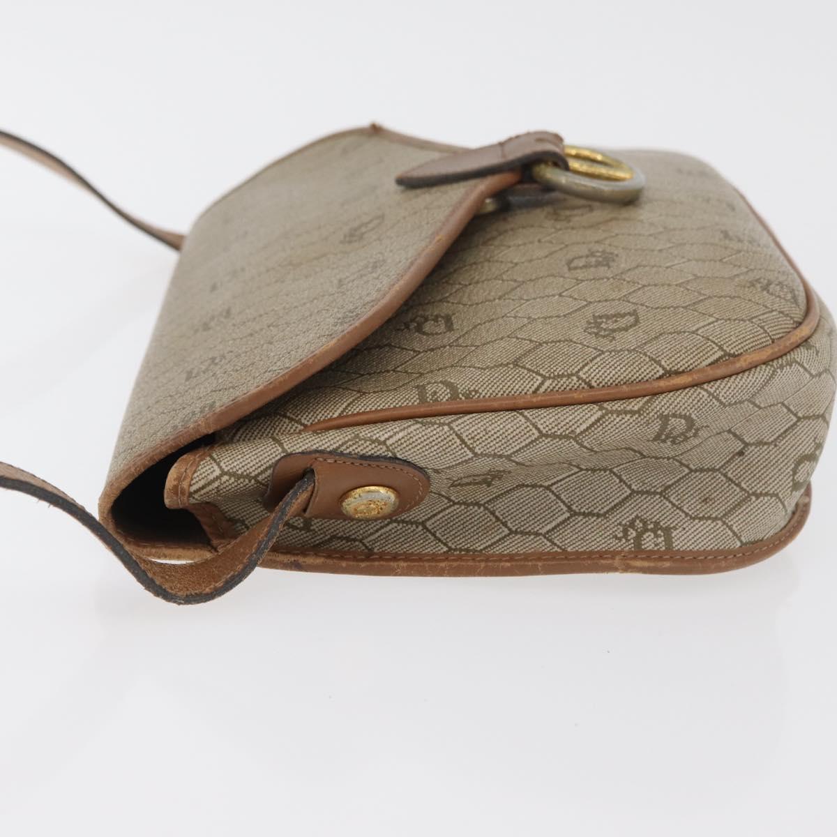 Christian Dior Honeycomb Canvas Shoulder Bag PVC Beige Gold Auth bs35012