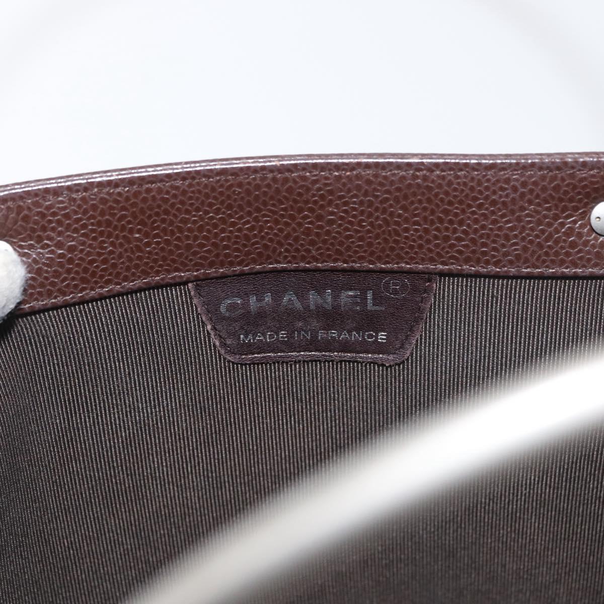 CHANEL Hand Bag Leather Brown Silver CC Auth bs35014A