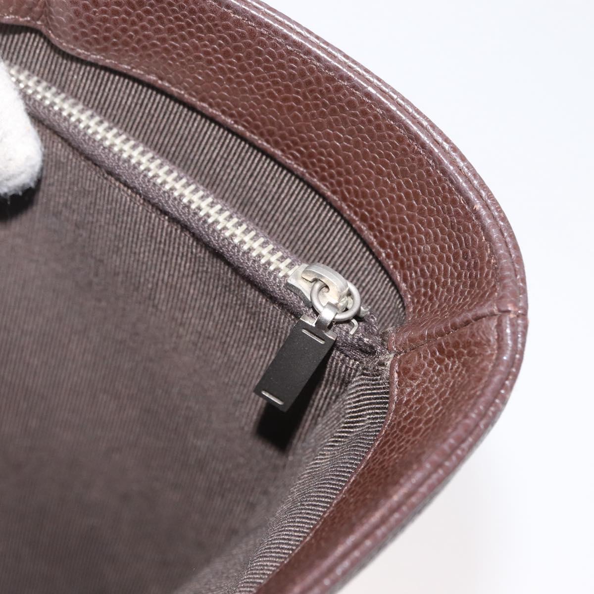 CHANEL Hand Bag Leather Brown Silver CC Auth bs35014A