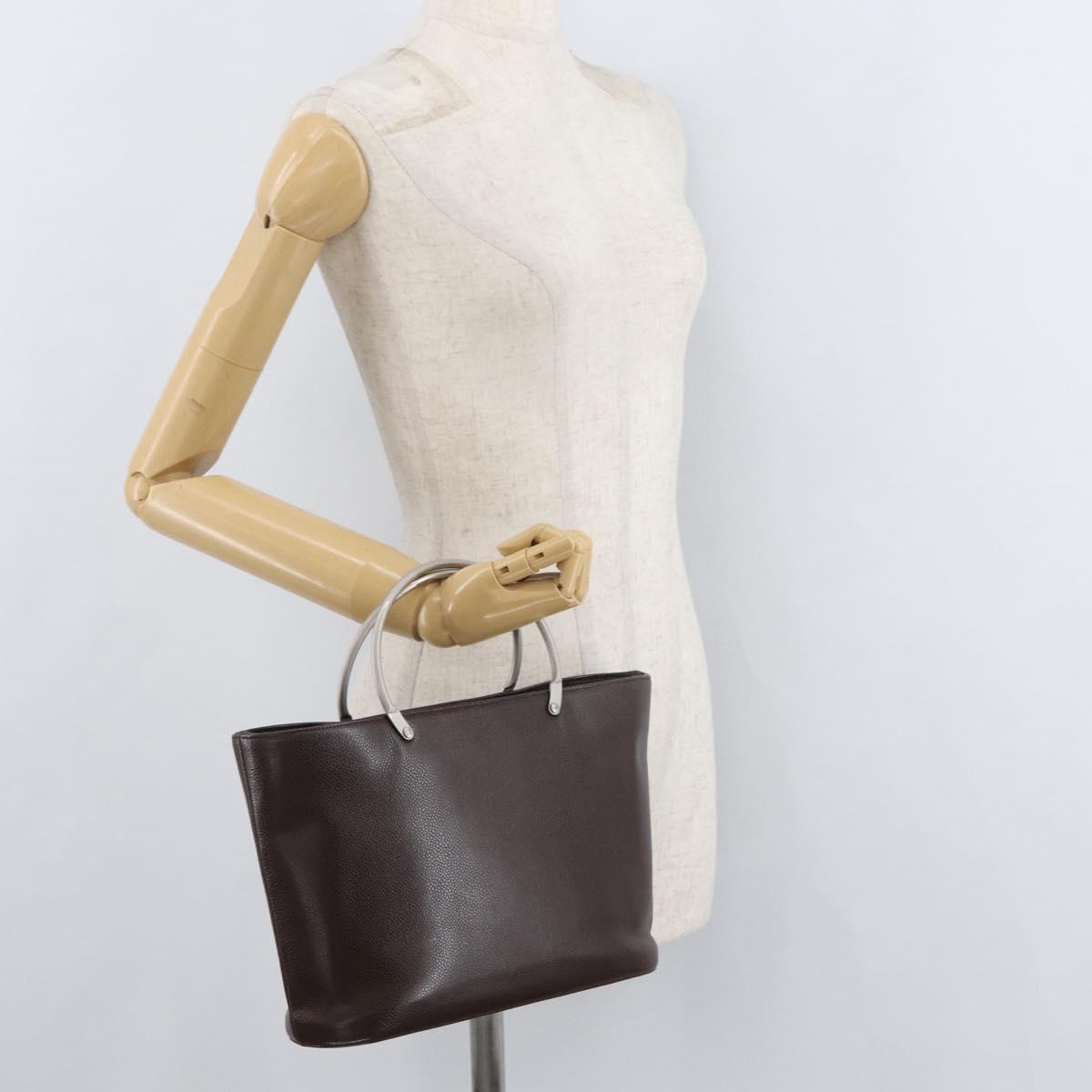 CHANEL Hand Bag Leather Brown Silver CC Auth bs35014A