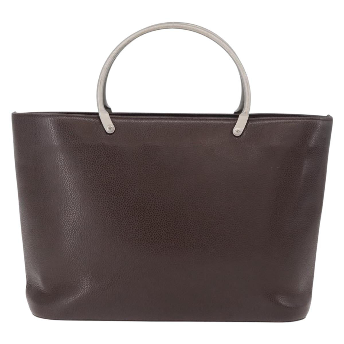 CHANEL Hand Bag Leather Brown Silver CC Auth bs35014A