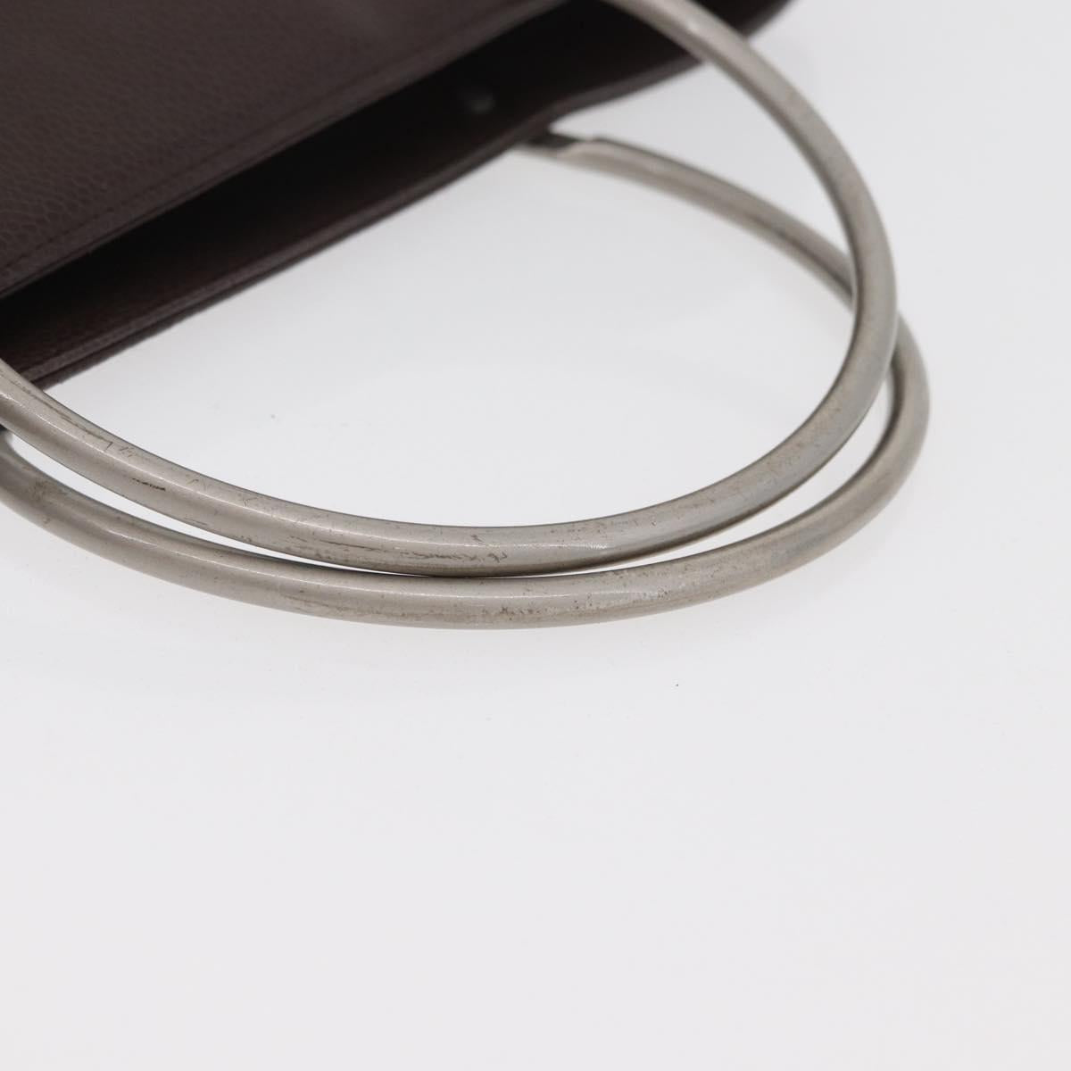 CHANEL Hand Bag Leather Brown Silver CC Auth bs35014A