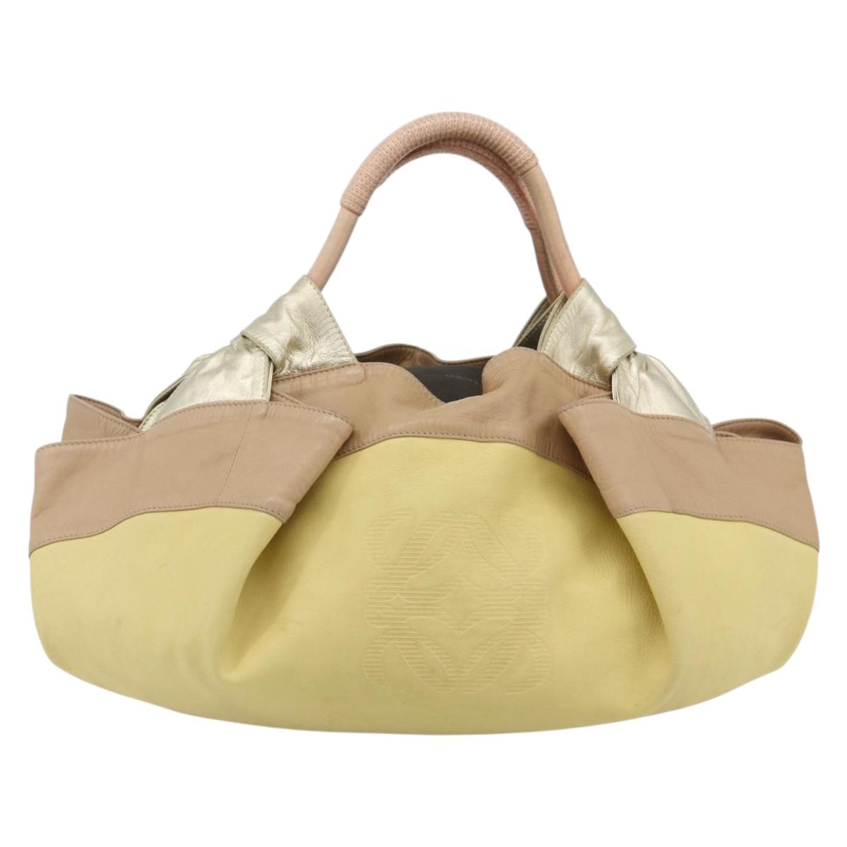 LOEWE Anagram Nappa Aire Hand Bag Leather Yellow Gold Auth bs35016A