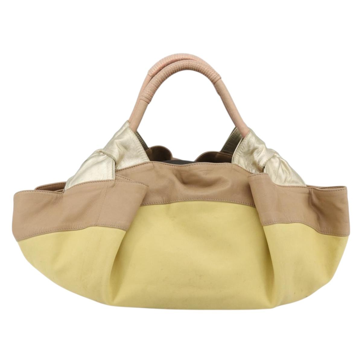 LOEWE Anagram Nappa Aire Hand Bag Leather Yellow Gold Auth bs35016A