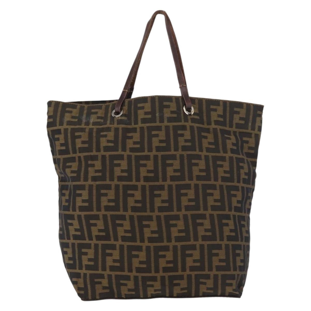 FENDI Zucca Canvas Tote Bag Black Brown Auth bs35018