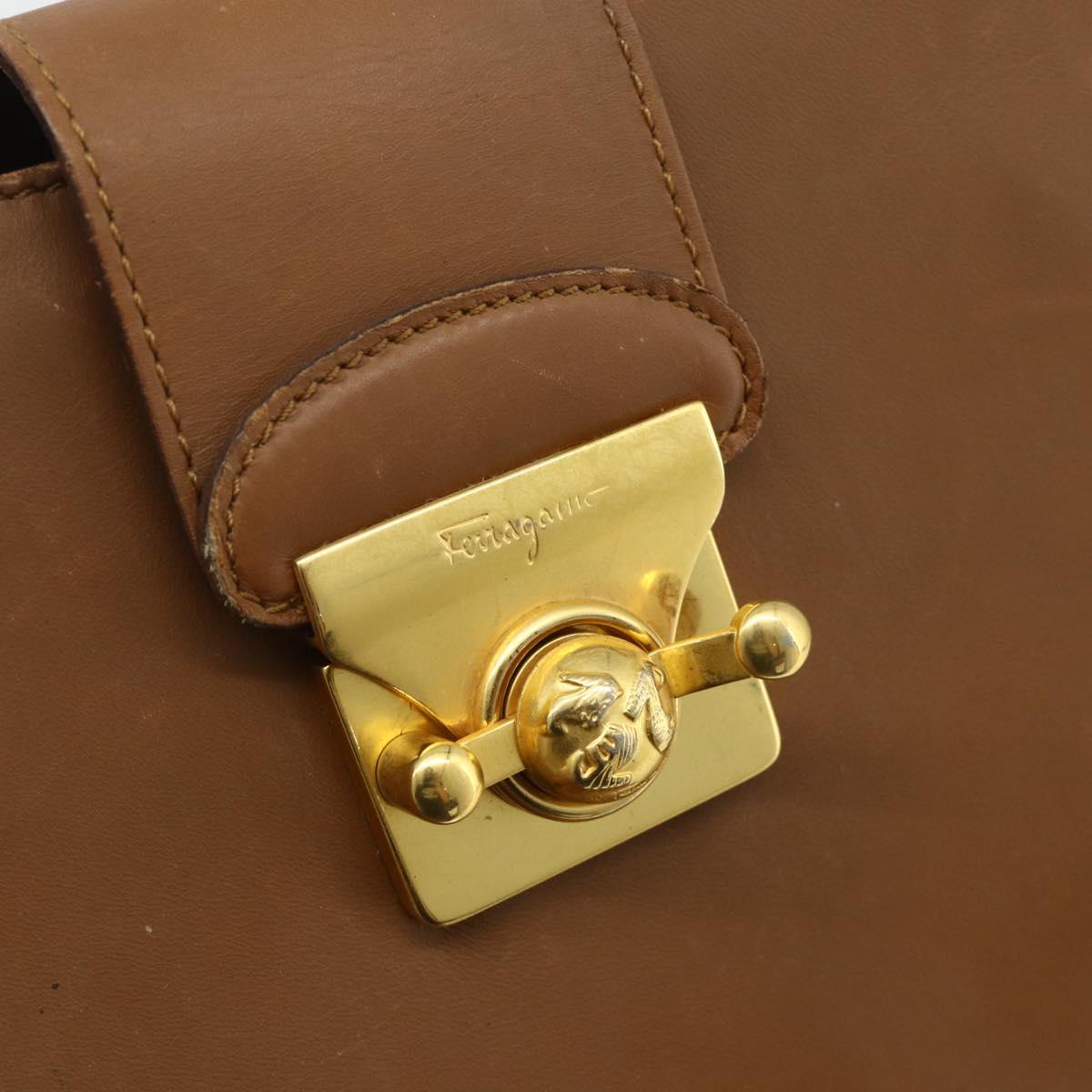 Salvatore Ferragamo Tote Bag Leather Brown Gold Auth bs35019