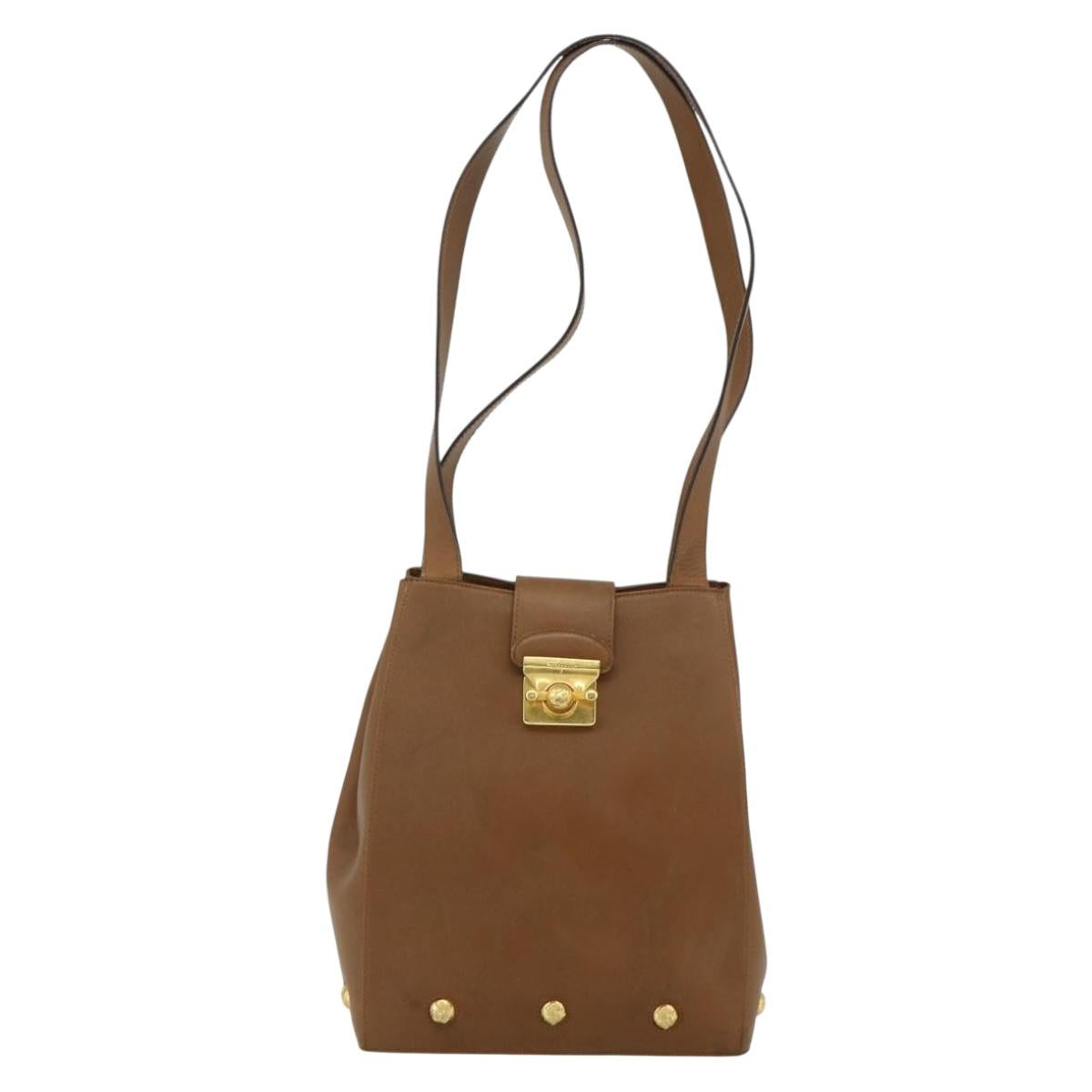 Salvatore Ferragamo Tote Bag Leather Brown Gold Auth bs35019