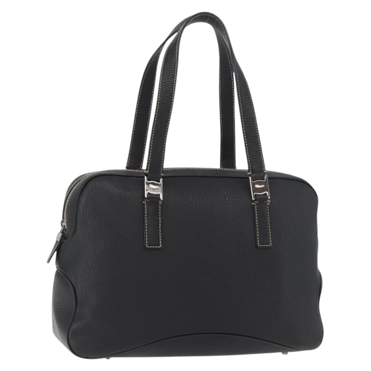 Salvatore Ferragamo Vala Tote Bag Leather Black Silver Auth bs35020