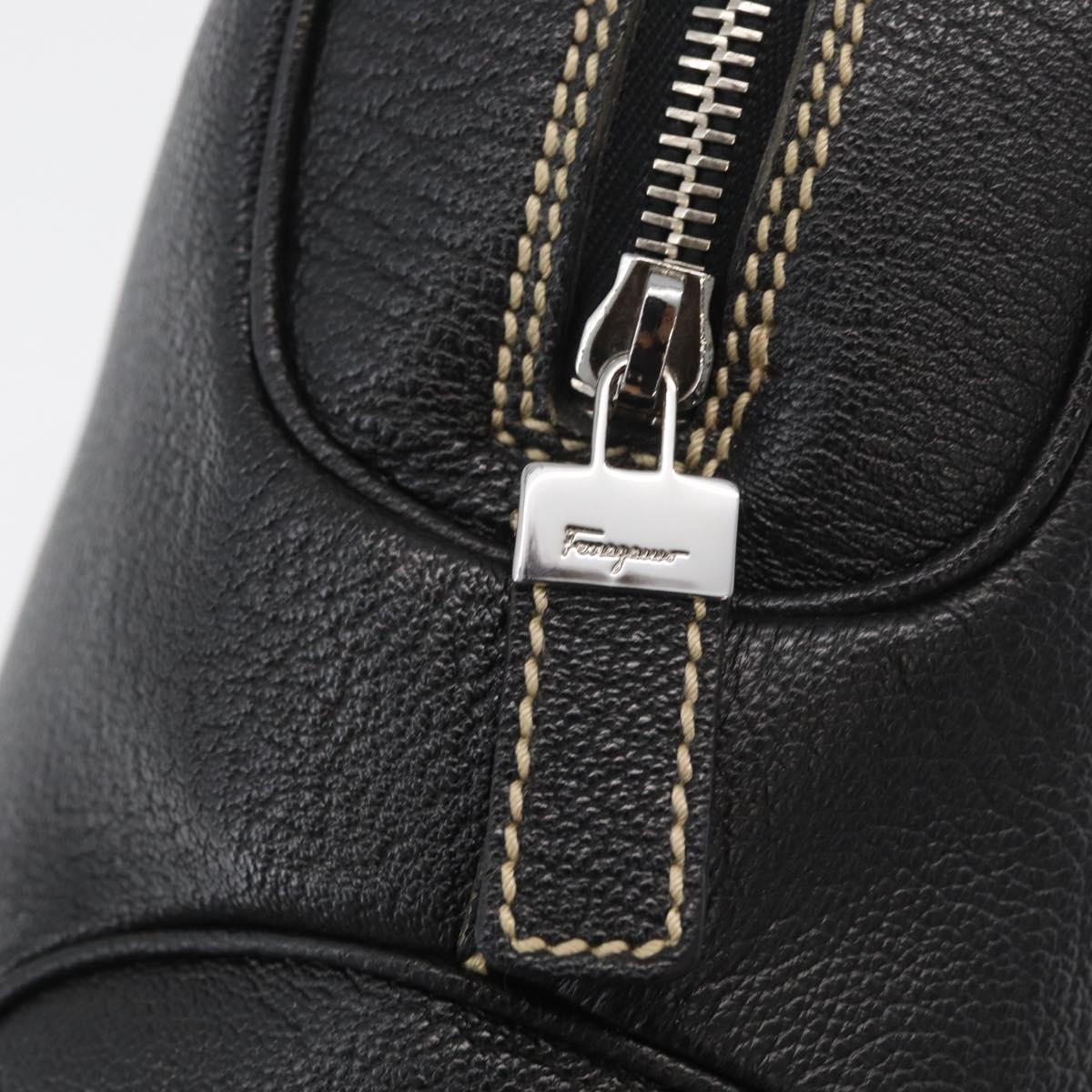 Salvatore Ferragamo Vala Tote Bag Leather Black Silver Auth bs35020