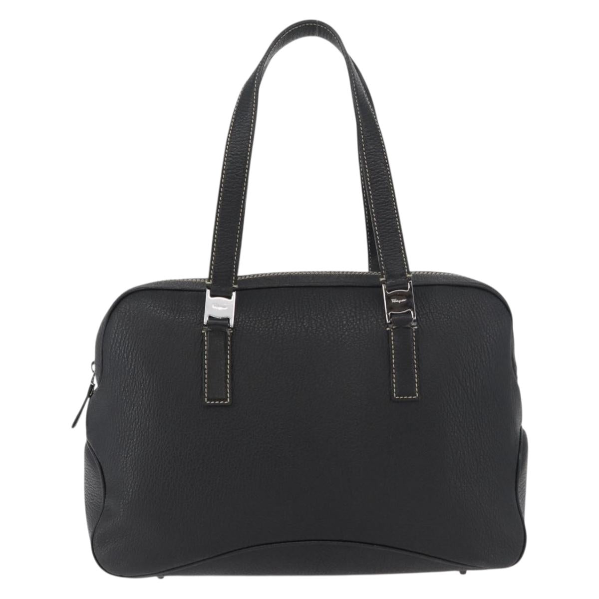 Salvatore Ferragamo Vala Tote Bag Leather Black Silver Auth bs35020