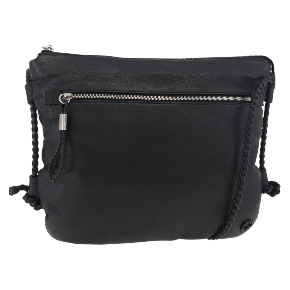 GUCCI Shoulder Bag Leather Black Silver 268244 Auth bs35022