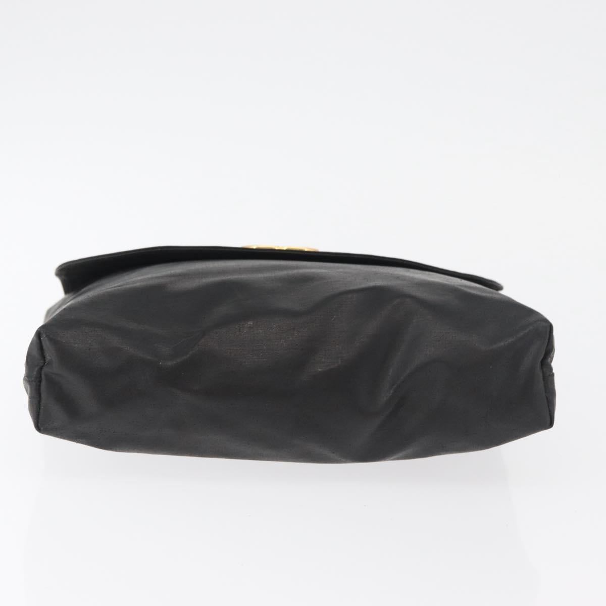 CHANEL Pouch Coated Canvas Black Gold CC Auth bs35024