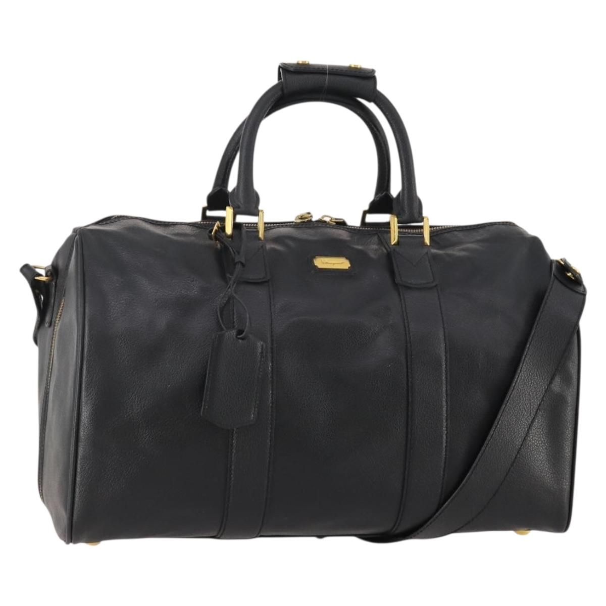Salvatore Ferragamo Boston Bag Leather 2way Black Gold Auth bs35026A