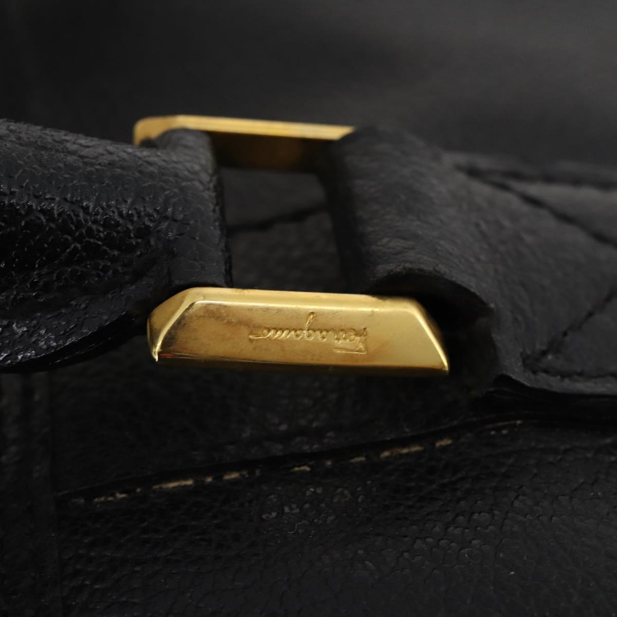 Salvatore Ferragamo Boston Bag Leather 2way Black Gold Auth bs35026A