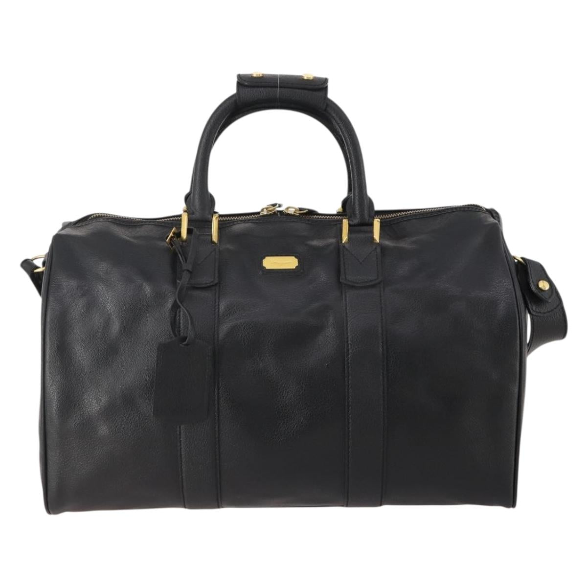 Salvatore Ferragamo Boston Bag Leather 2way Black Gold Auth bs35026A
