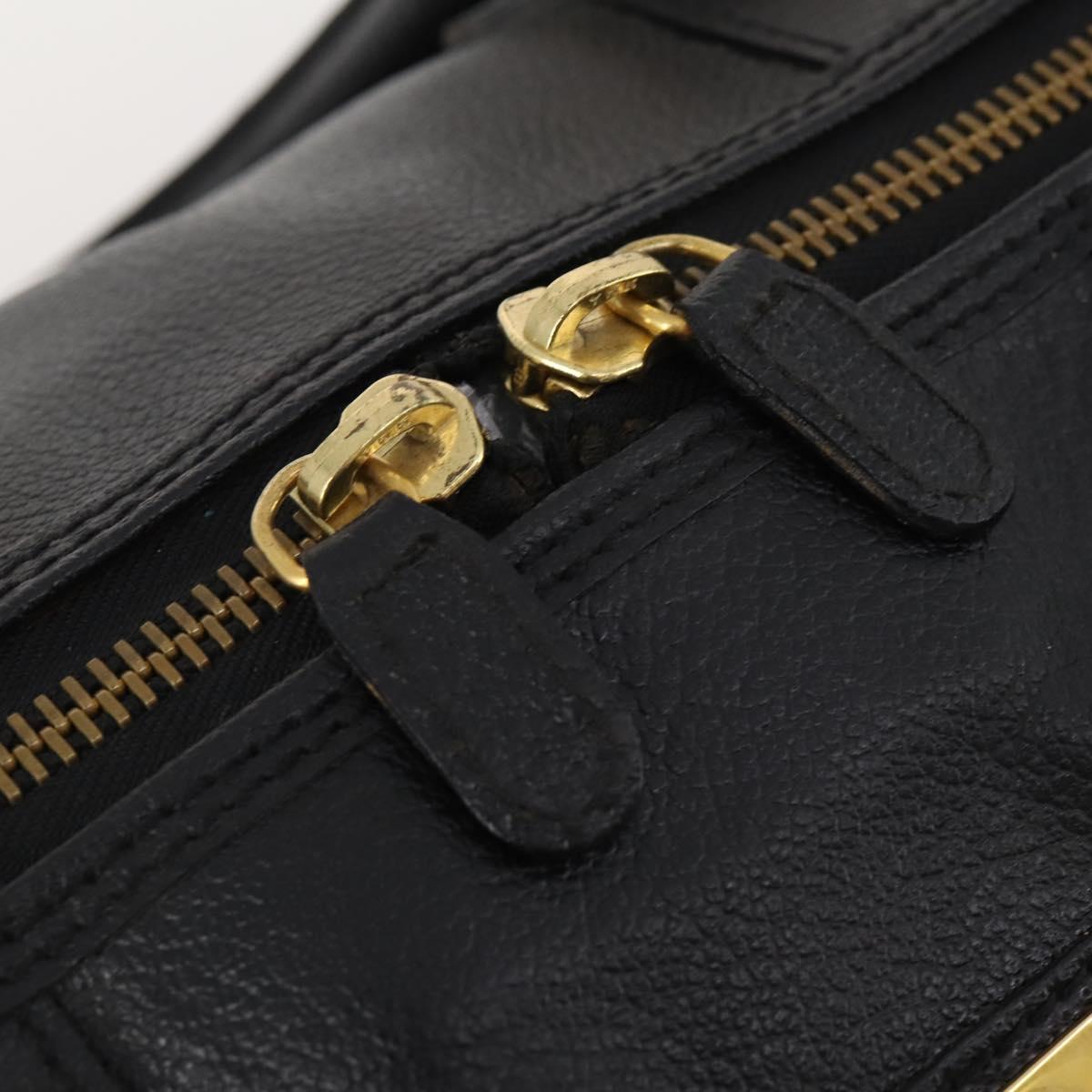 Salvatore Ferragamo Boston Bag Leather 2way Black Gold Auth bs35026A
