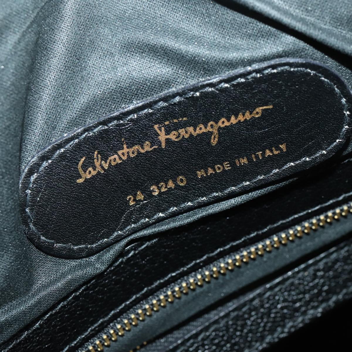 Salvatore Ferragamo Boston Bag Leather 2way Black Gold Auth bs35026A