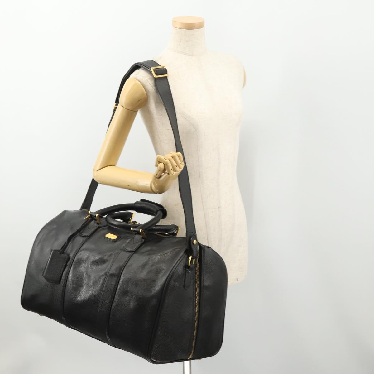 Salvatore Ferragamo Boston Bag Leather 2way Black Gold Auth bs35026A