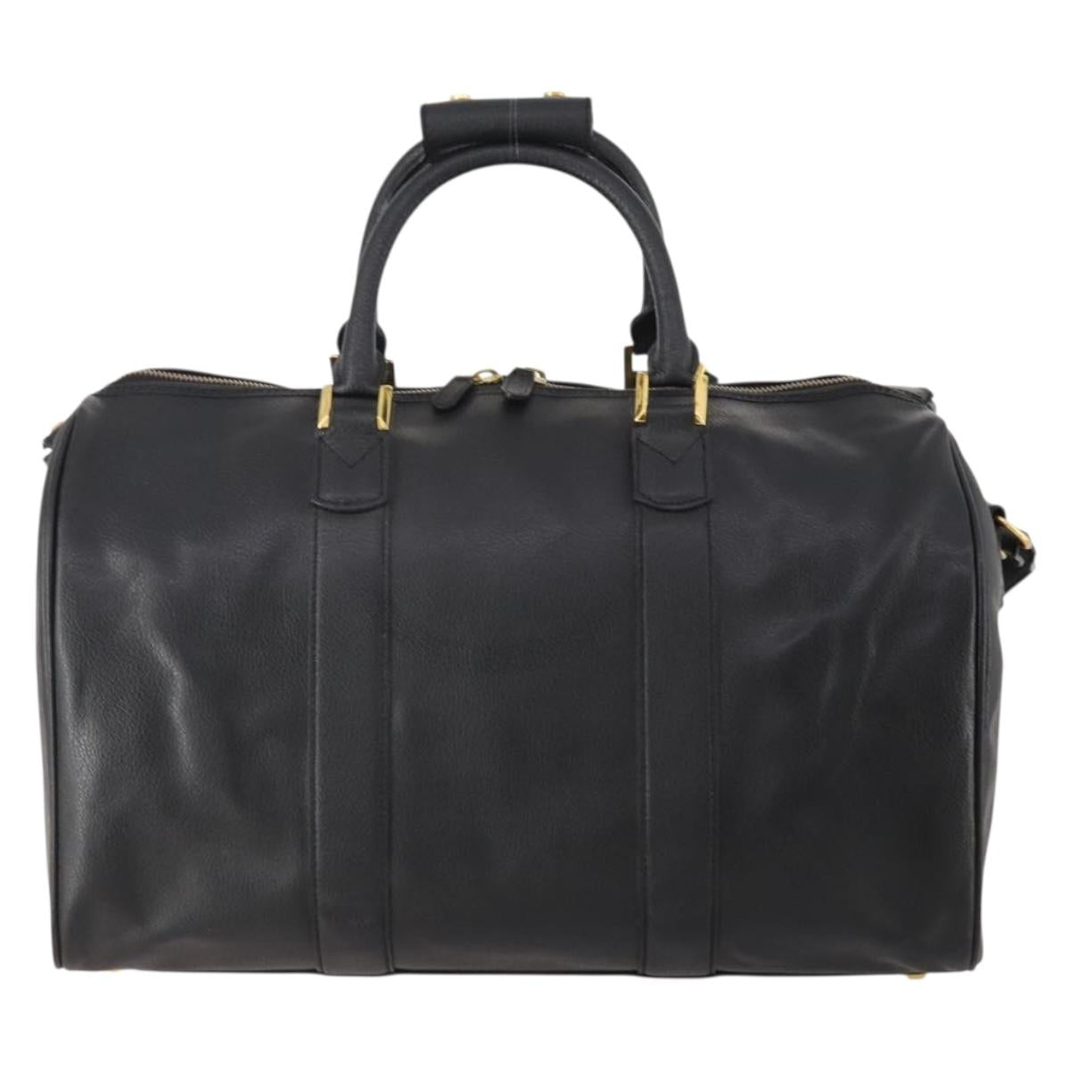 Salvatore Ferragamo Boston Bag Leather 2way Black Gold Auth bs35026A
