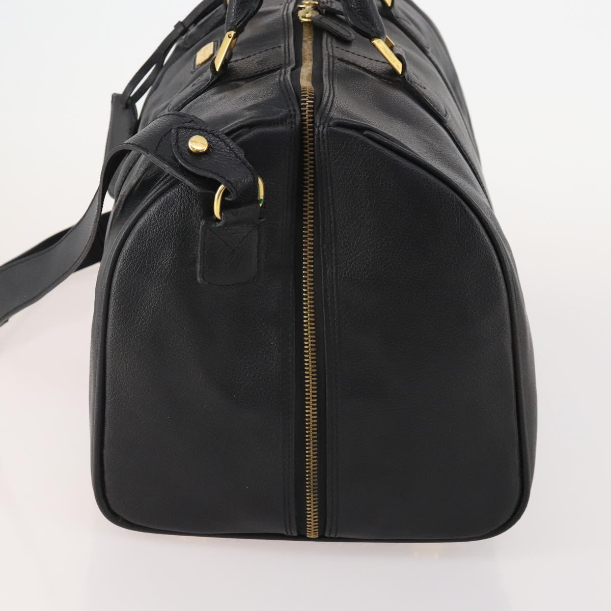 Salvatore Ferragamo Boston Bag Leather 2way Black Gold Auth bs35026A