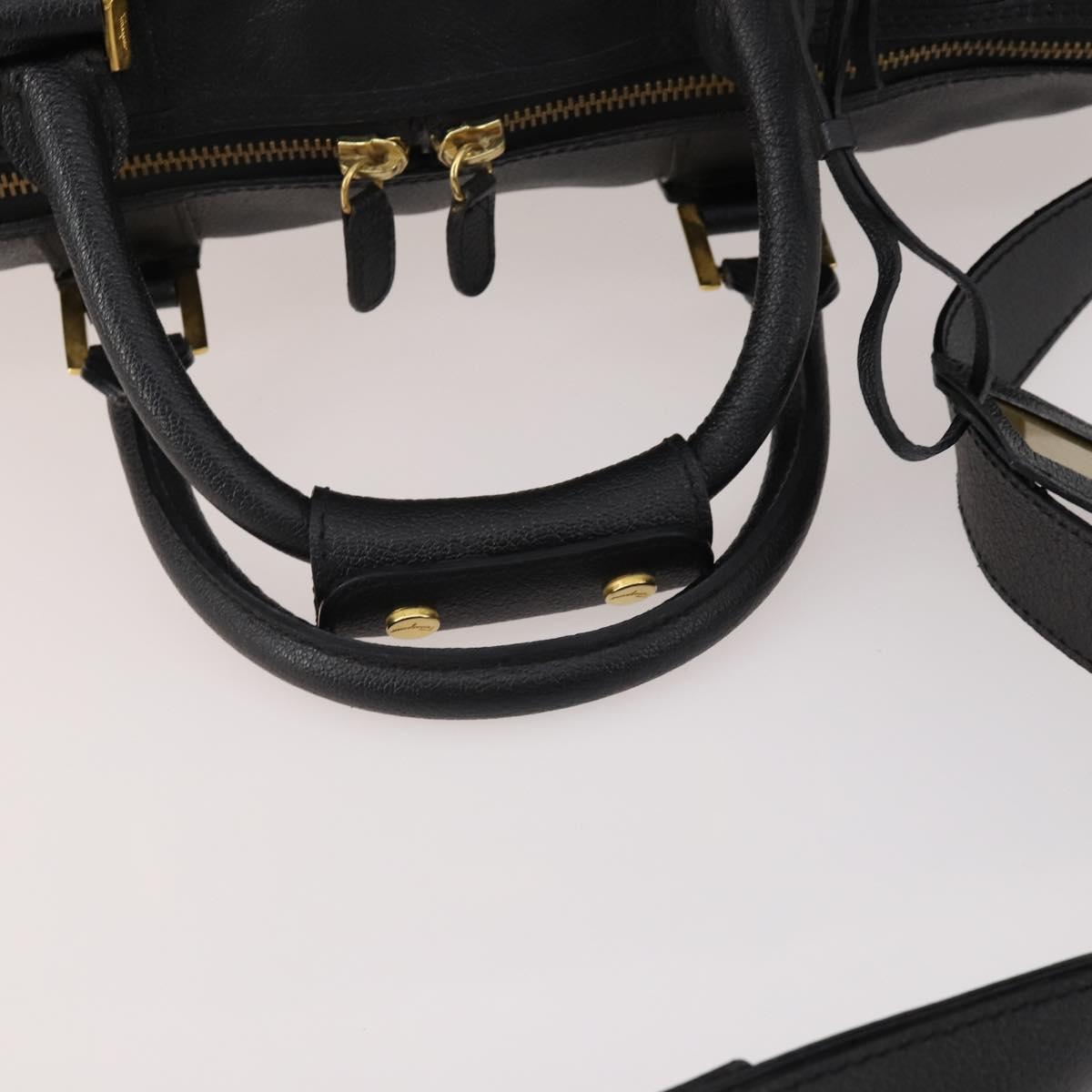 Salvatore Ferragamo Boston Bag Leather 2way Black Gold Auth bs35026A