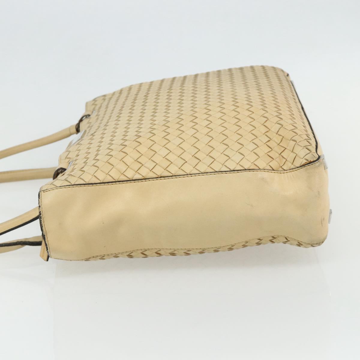 BOTTEGA VENETA INTRECCIATO Tote Bag Leather Beige Silver Auth bs35029A