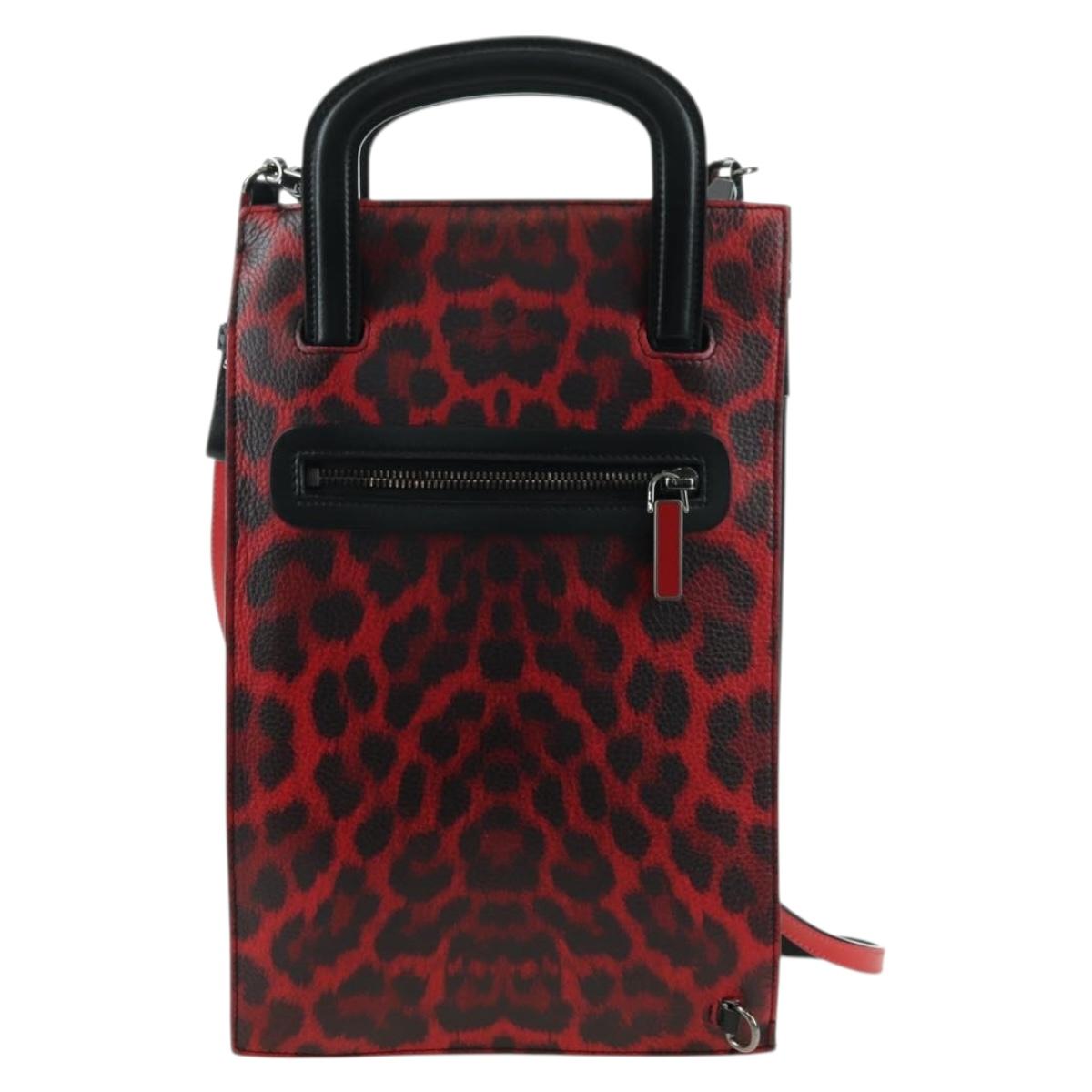 Christian Louboutin Hand Bag Leather 2way Red Silver Auth bs35035V