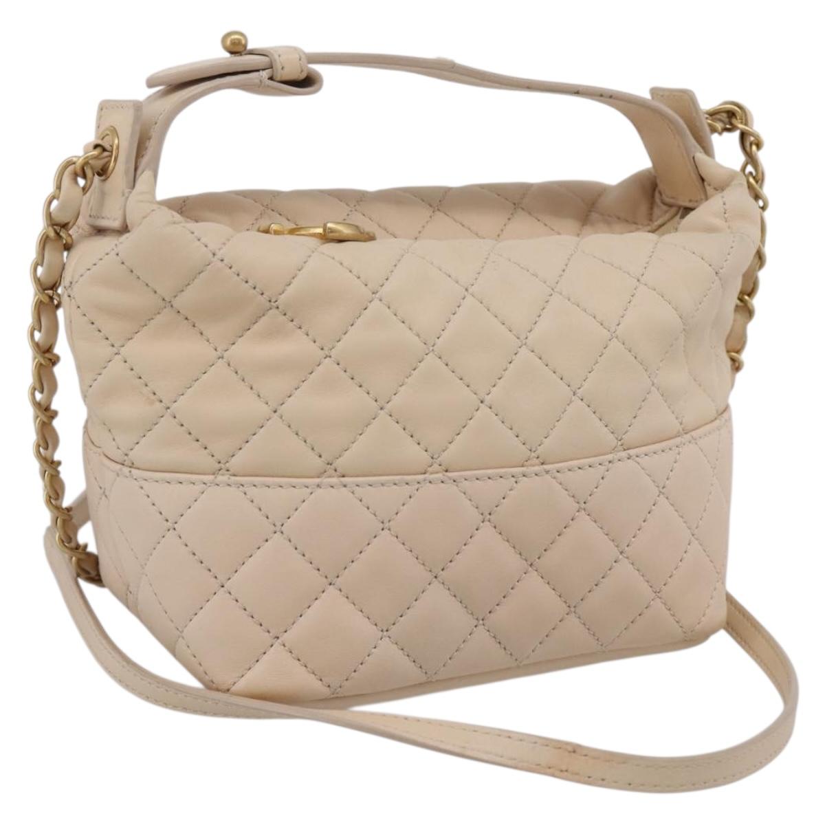 CHANEL Matelasse Chain Shoulder Bag Lamb Skin Ivory Gold CC Auth bs35037