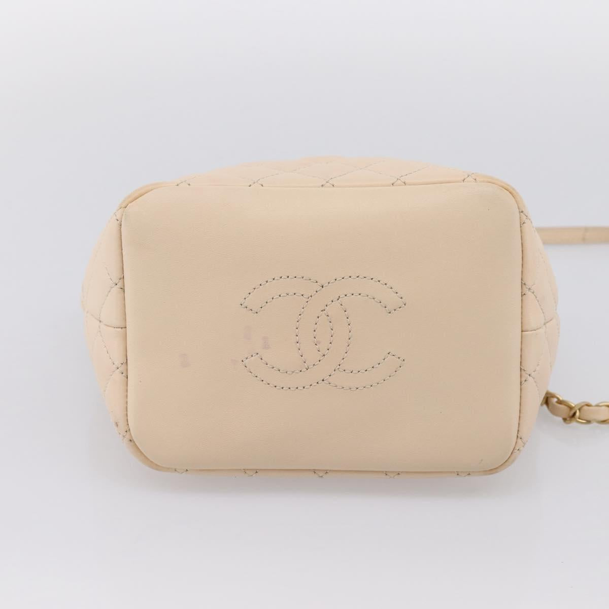 CHANEL Matelasse Chain Shoulder Bag Lamb Skin Ivory Gold CC Auth bs35037
