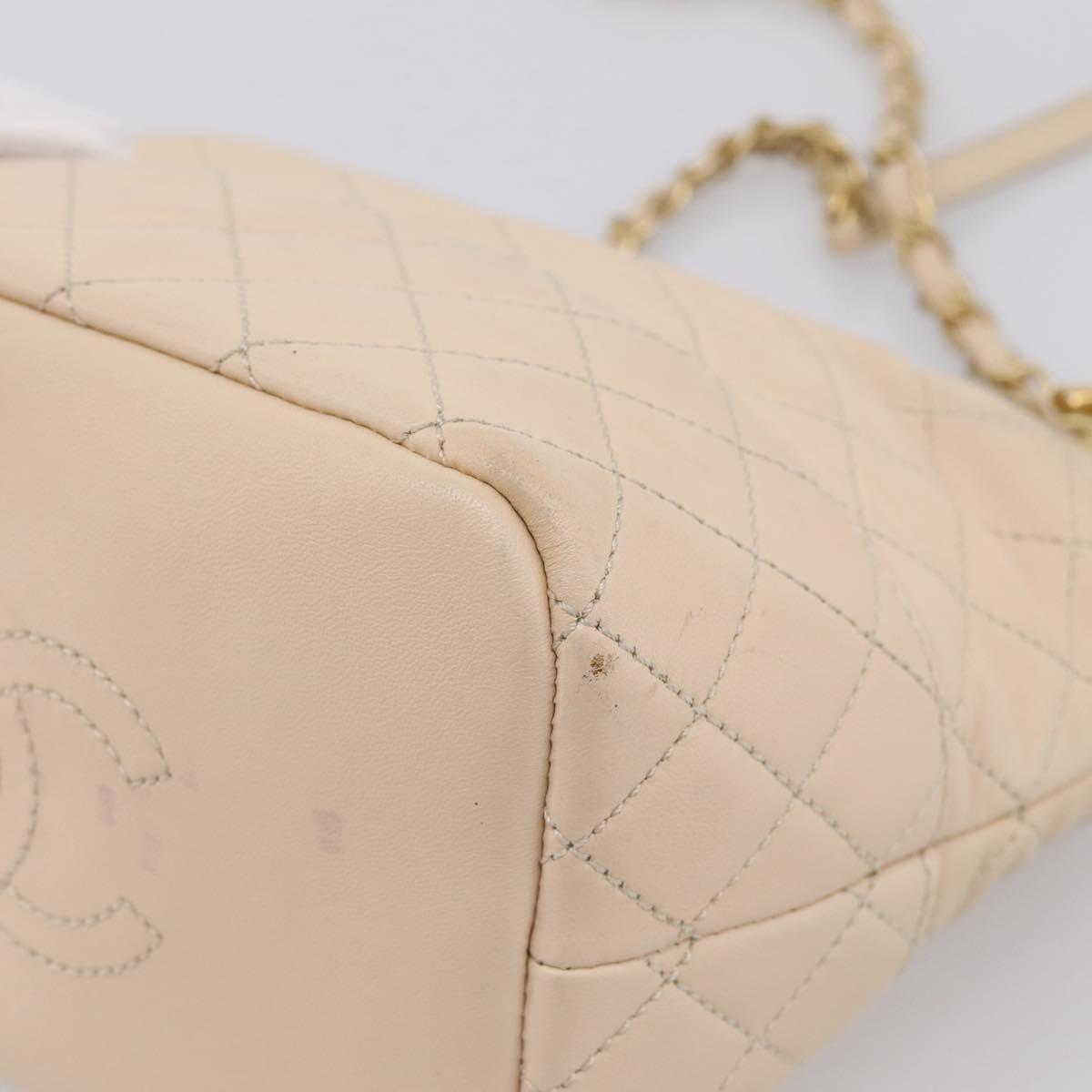 CHANEL Matelasse Chain Shoulder Bag Lamb Skin Ivory Gold CC Auth bs35037