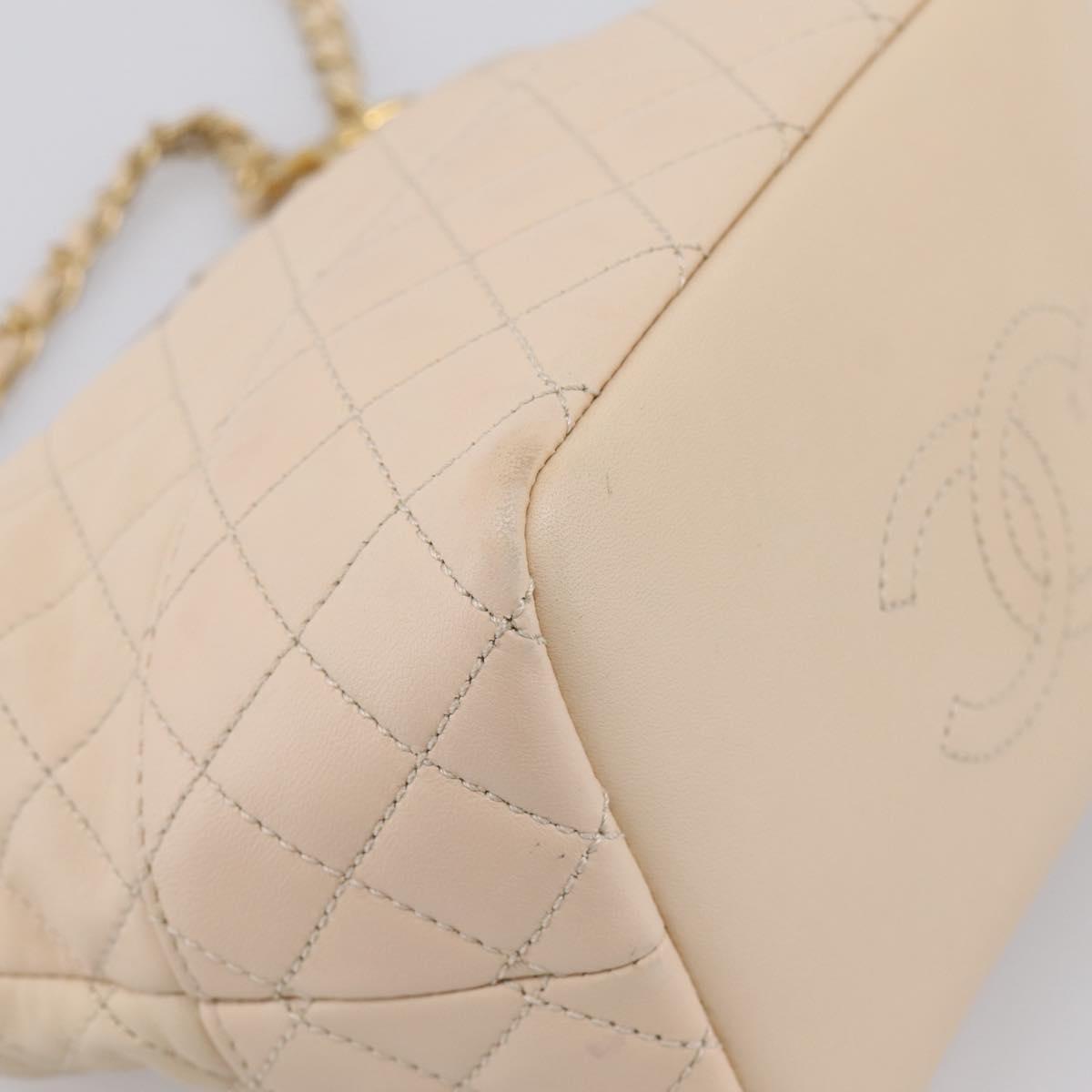 CHANEL Matelasse Chain Shoulder Bag Lamb Skin Ivory Gold CC Auth bs35037