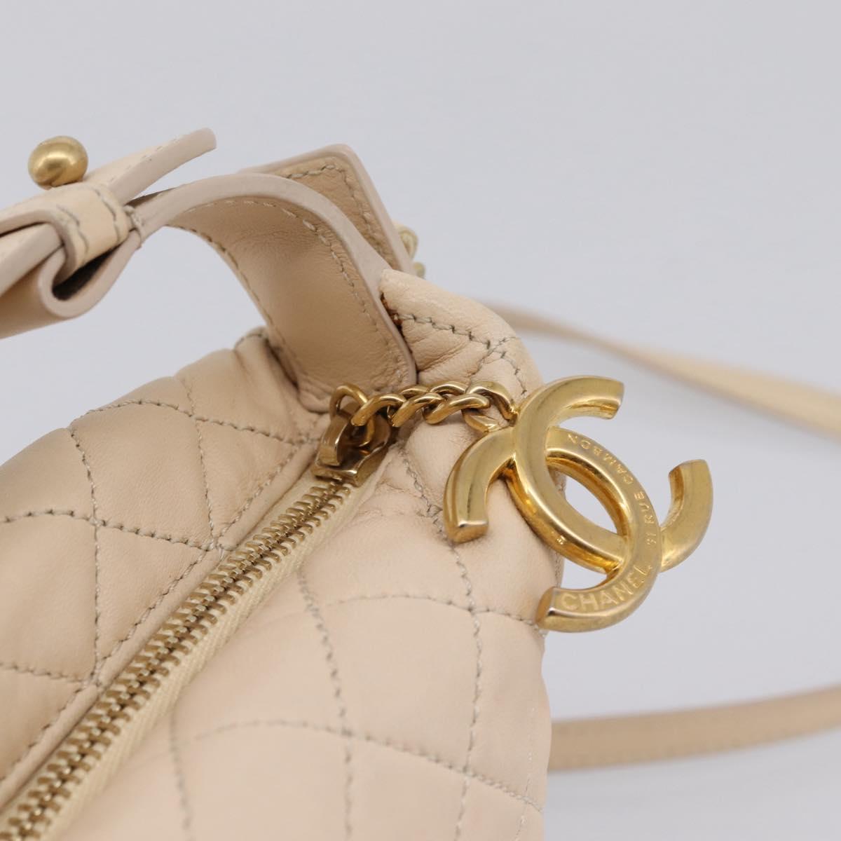 CHANEL Matelasse Chain Shoulder Bag Lamb Skin Ivory Gold CC Auth bs35037