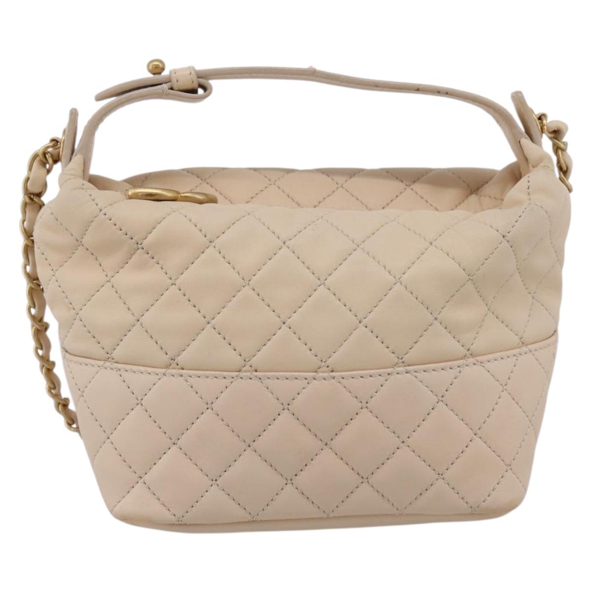 CHANEL Matelasse Chain Shoulder Bag Lamb Skin Ivory Gold CC Auth bs35037